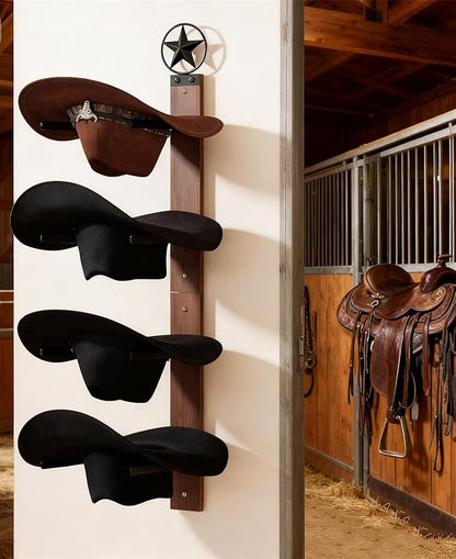 Cowboy Hat Rack for Wall – 2-Piece Western Hat Holder, Rustic Wooden & Metal Wall Mounted Cowboy Hat Organizer, Holds up to 4 Hats, Cowboy Room Decor & Storage Display Rack