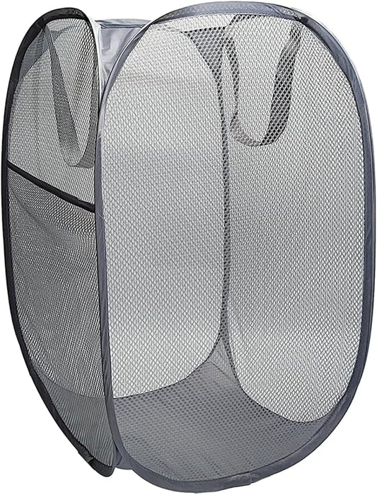 The upgraded pop-up laundry basket features a breathable side pocket mesh design, making it ideal for rooms, apartments, dormitories, travel, business trips, and children's storage(1, Gray)