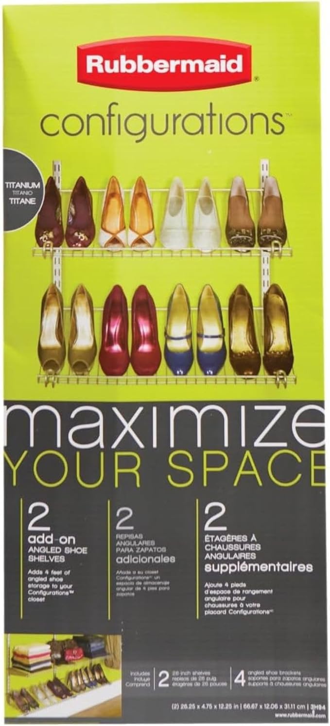 Rubbermaid Configurations Shoe Shelf, Titanium, Floating Shelves for Shoe Organization/Storage for Home/Laundry/Bathroom/Mudroom/Pantry/Linen Closet