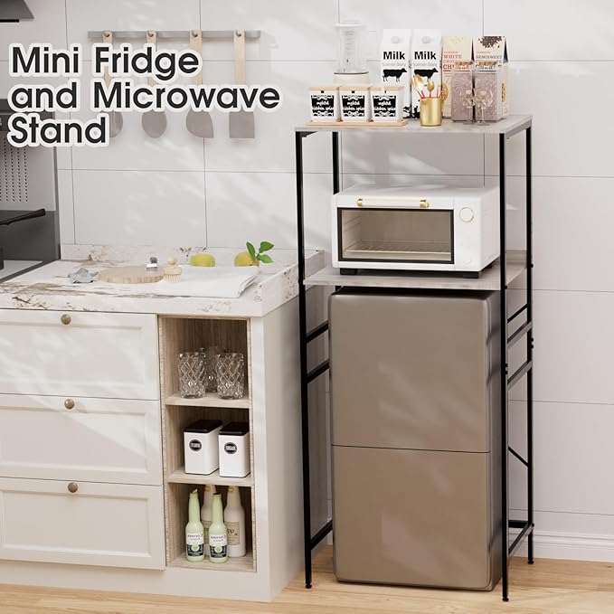 Mini Fridge Shelf Mini Fridge and Microwave Stand Over Mini Fridge Storage Rack Height Adjustable Microwave and Fridge Stand Suitable for Dorm, Kitchens, Offices, Modern Gray
