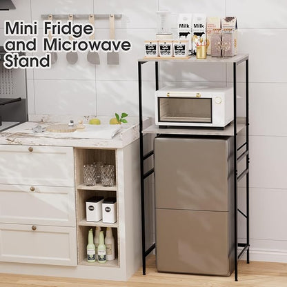 Mini Fridge Shelf Mini Fridge and Microwave Stand Over Mini Fridge Storage Rack Height Adjustable Microwave and Fridge Stand Suitable for Dorm, Kitchens, Offices, Modern Gray