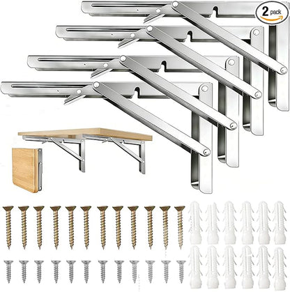 Folding Shelf Brackets, 12 Inch 4 Pcs Heavy Duty Folding Shelves Brackets, Stainless Steel Collapsible Shelf Brackets 8 10 12 14 16 18 20 Inch for Fold Down Table Brackets Wall Mounted Space-Saving