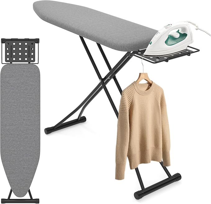 Ironing Board with Porous Iron Rest, 7 Adjustable Heights, 43" x 13", 3-Layer Heat-Resistant Cover & Pad for Home Laundry, Gray