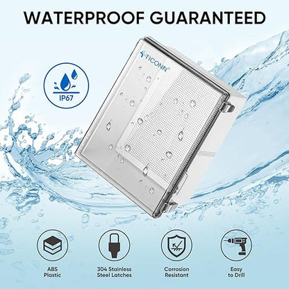 TICONN Outdoor Electrical Box Waterproof, Junction Box IP67 ABS Plastic Enclosure with Hinged Cover with Mounting Plate, Wall Brackets, Cable Glands (Clear, 19.7"x15.7"x7.9")