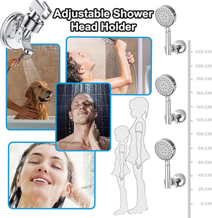 Adjustable Shower Head Holder, Suction Cup Handheld Shower Bracket, Removable Handheld, Wall Mounted (Silver)