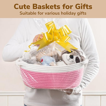 Goodpick Easter Basket with Handles for Kids, Small Basket for Organizing Diapers, Towels, Cute Decorative Baskets,Toy Storage Baskets, 12"x 8" x 5", Pink