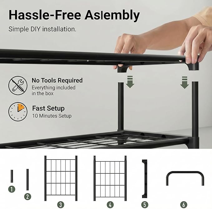3-Tier Shoe Rack Organlzer, Rustproof lron, Spaclous Shoe Storage Shelf for Closet or Entryway, Fits Sneakers & Slippers, Black