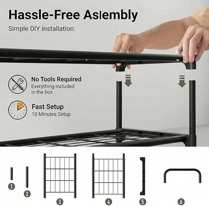 3-Tier Shoe Rack Organlzer, Rustproof lron, Spaclous Shoe Storage Shelf for Closet or Entryway, Fits Sneakers & Slippers, Black