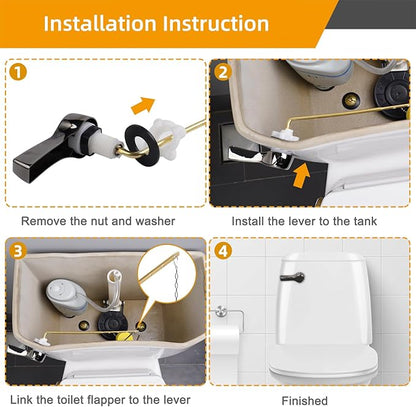 Hibbent Universal Metal Front Mount Toilet Handle Replacement Kit, Brass Toilet Flush Tank Lever with Stainless Steel Flapper Chains for Most Toilets, Gunmetal Gray