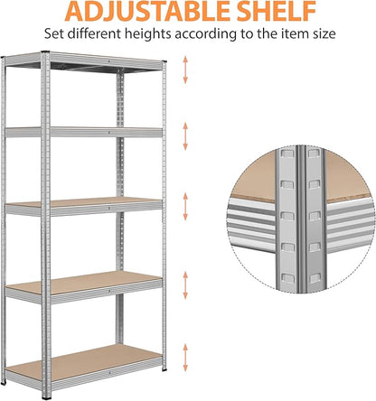 Topeakmart 5-Tier Utility Shelves, Metal Storage Shelves Unit Adjustable Garage Storage Racks Heavy Duty Shed Shelving- Silver, 35.5 x 16 x 71 Inch