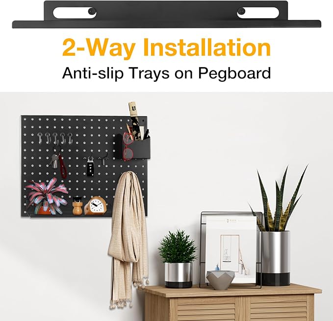 Metal Pegboard Shelf Set - 2Pack 11.7" Peg Board Shelving Racks Black Accessories Display Trays Tool Tiered Shelves for Office Craft Garage Kitchen Bathroom Pegboard Organization System (Medium)