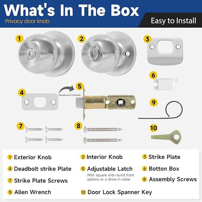 Privacy Door Knob Keyless Door Knobs Interior with Lock Bathroom Door Knob with Lock Satin Nickel Doorknob
