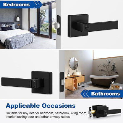 Estmoon 8 Pack Door Handles Black Interior Door Knobs, Keyless Privacy Door Levers with Lock Heavy Duty Door Handle for Bedroom Bathroom