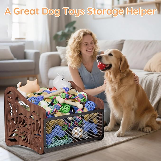 handrong Large Dog Toy Basket,Wood Dog Toy Box,Cat Toy Basket Box,Dogs Toys Storage Bin,Pet Toys Baskets for Living Room Outdoors Organizing Storage