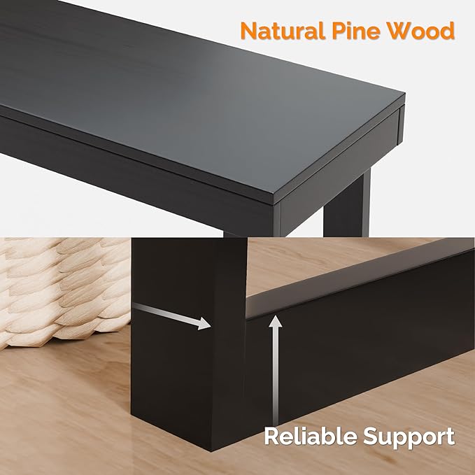 VINGLI 35.4" Black Entryway Table, Solid Wood Console Table, Narrow Sofa Table Behind Couch, Thin, for Living Room, Entrance, Hallway, Foyer, Bedroom, Office