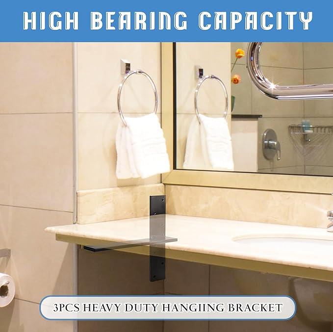 Floating Shelf Bracket 3/8" Thick Heavy Duty Shelf Brackets 4 Pack Free Hanging Countertop Support Bracket 8" Lx2.5 W Floating Wall Brackets for Cabinets, Granite, Dishwasher, Bench Seats Vanities