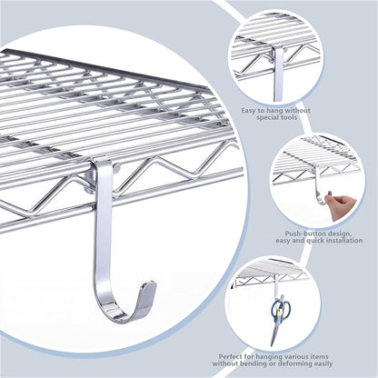 10pcs J Hooks for Wire Shelving 3.5 Inch Large Silver Heavy Duty Metal Shelf Hooks for Wire Shelves Racks Closet Shelving Accessories