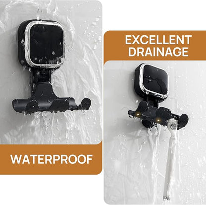 LEVERLOC Vacuum Suction Cup Razor Holder for Shower 2 Pack, Heavy Duty Shower Hooks for Towel, Loofah, Razor, Cell Phone, Damage-Free Hanging Plated Suction Cup Hooks, Easy to Install and Reuse, Black