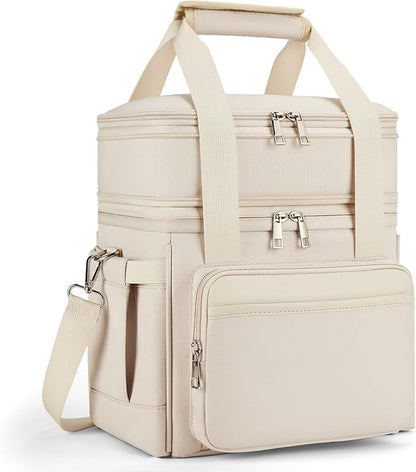Insulated Lunch Bag & Lunch Box for Women - Double Deck Reusable Lunch Bag for men Tote Cooler Bag Leakproof Soft Expandable - Large Lunchbox for Work/Adult/Picnic/Outdoor (Cream，15L)