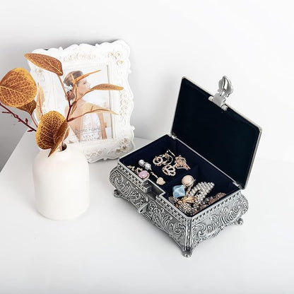 Feyarl Vintage Jewelry Trinket Box Earring Ring Treasure Chest Case Necklace Organizer Storage Decorative Keepsake Box for Girl Woman Christmas Gift Home Deco(6.7 x 4.7 x 3.5 inch)