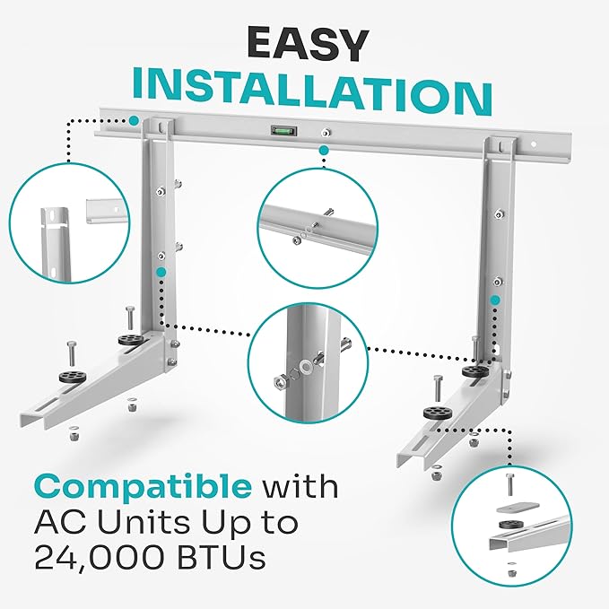 Heavy-Duty Outdoor Mini Split Wall Mount Bracket 9000 - 36000 BTU | Weatherproof Mini Split Mounting Bracket | Includes Drill Bit & Anti-Vibration Pads | Max 450lb Capacity