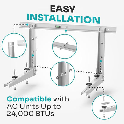 Heavy-Duty Outdoor Mini Split Wall Mount Bracket 9000 - 36000 BTU | Weatherproof Mini Split Mounting Bracket | Includes Drill Bit & Anti-Vibration Pads | Max 450lb Capacity