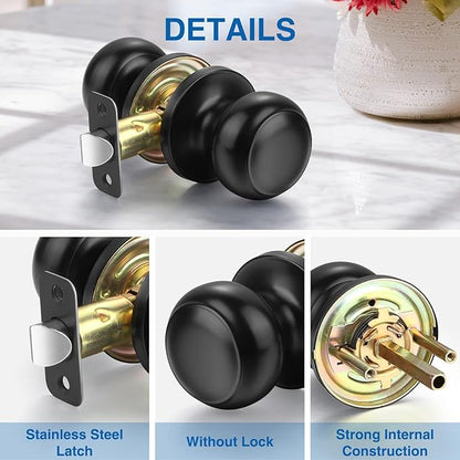 Sopoby Black Door Knob, 5 Pack Round Keyless Doorknobs Interior/Exterior Lockset, Passage Locking Door Knobs for Bedroom/Bathroom, Black Modern Design Door Hardware