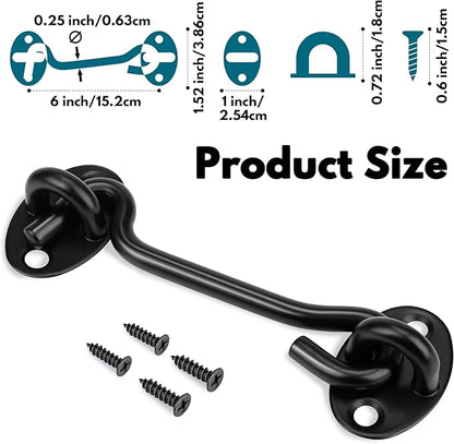 Rainspire (2 Pack) Privacy Hook and Eye Latch for Barn Door, Stainless Steel Gate Latch Barn Door Lock Cabin Hooks for Gate Shutters Window Slide Barn Shed Cabinet Bathroom (Black, 6 Inch)