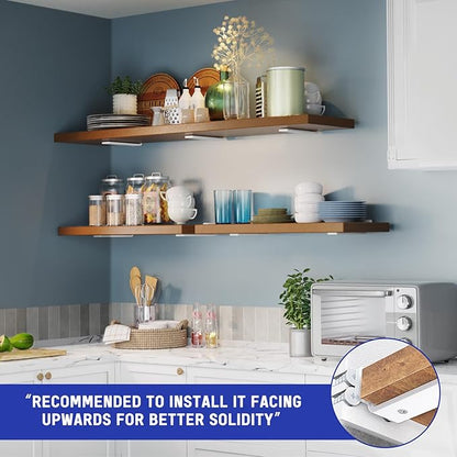Goovilla Shelf Bracket, Heavy Duty Floating Shelf Brackets 8 inch Long, 6 Pack Brackets for Shelves, White Coated Metal Wall Shelf Support Brackets with 1/5 Inch Thick and 160 lb. Load Capacity