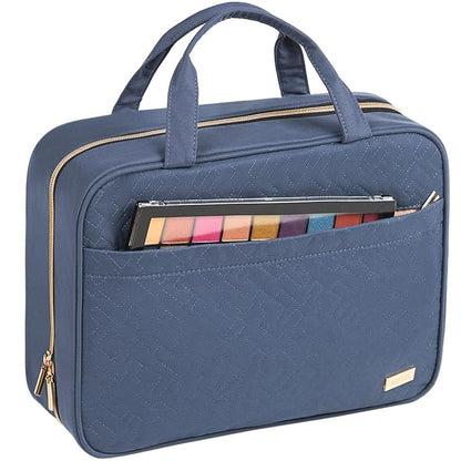 NISHEL Travel Toiletry Bag for women, Portable Hanging Organizer for Family-Sized Shampoo, Conditioner, Brushes Set, Makeup Accessories, Extra Large Size, Aegean-Blue