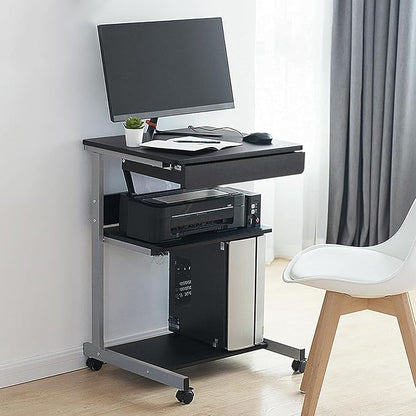 Yaheetech Mobile Computer Desk Cart, Small Rolling Laptop Desk PC Table Workstation with Drawer and Printer Shelf, Writing Desk Table for Small Space/Home Office