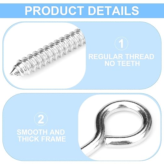 Aovchei Eye Screws, 4 Pcs 4.5 inches 304 Heavy Duty Stainless Steel Screw Hooks, Rust-Resistant Self Tapping Eyelet Bolts for Wood, Securing Cables Wires, Indoor & Outdoor for Hanging Artwork