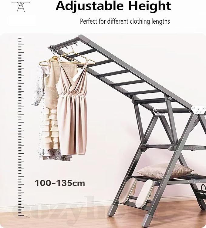 Heavy Duty Clothes Drying Rack Foldable - 71" Large Clothes Airer with Wheels, Extra-Thick Metal Laundry Dryer Stand, Free-Standing Design for Indoor & Outdoor Use