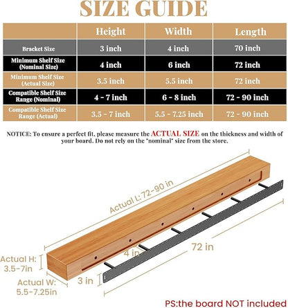 1 Pack Large Shelf Brackets Long Floating Shelf Bracket Invisible Floating Shelf Hardware Heavy Duty Floating Mantel Brackets(70"X4"X3")