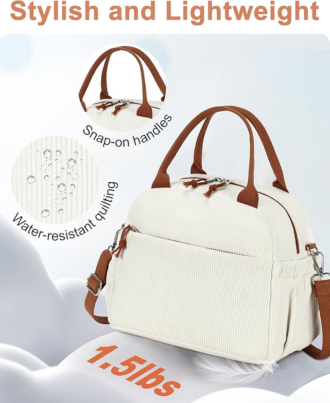 Bluboon Lunch Bag for Women Cute Corduroy Lunch Tote Bags with Shoulder Strap Reusable Insulated Lunch Box Large Capacity Reusable Insulated Cooler for Work Picnic or Travel (13L)