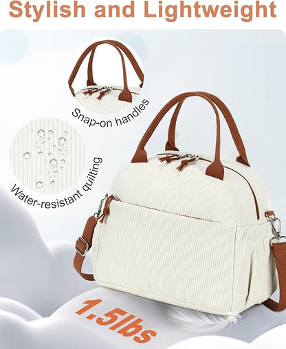 Bluboon Lunch Bag for Women Cute Corduroy Lunch Tote Bags with Shoulder Strap Reusable Insulated Lunch Box Large Capacity Reusable Insulated Cooler for Work Picnic or Travel (13L)