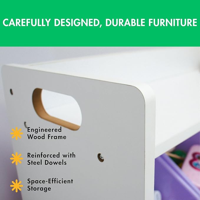 Humble Crew Crafts and Toy Storage Organizer with Top Shelf and 9 Removable Bins, White/Pink/Purple/Aqua Toddler Bookshelf with Organizer - Modern Rack Ideal for Kids' Rooms, Playrooms, and Nurseries