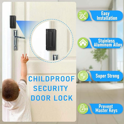 4Pack Home Security Door Reinforcement Lock, Childproof Safety Door Lock Latch Inside Stopper, Add High Security to Prevent Home Unauthorized Entry, Aluminum Construction Finish Black