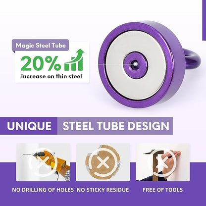 Neosmuk Magnetic Hooks, Cruise Ship Essentials, 40lb+ Heavy Duty Magnetic Hooks for Cruise Cabins, Refrigerator, Grill, Hanging, and Travel | Extra Strong Must-Haves Magnet Hook,Purple,Pack of 5