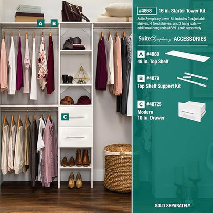 ClosetMaid SuiteSymphony Top Shelf Support Bracket Kit, Add On Accessory, Shelf Hardware Set, for Top Shelf, Pure White
