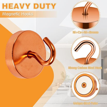 Neosmuk Magnetic Hooks, Cruise Ship Essentials, 100lb+ Heavy Duty Magnetic Hooks for Cruise Cabins, Refrigerator, Grill, Hanging, and Travel | Extra Strong Must-Haves Magnet Hook,Bronze, 5 Pack