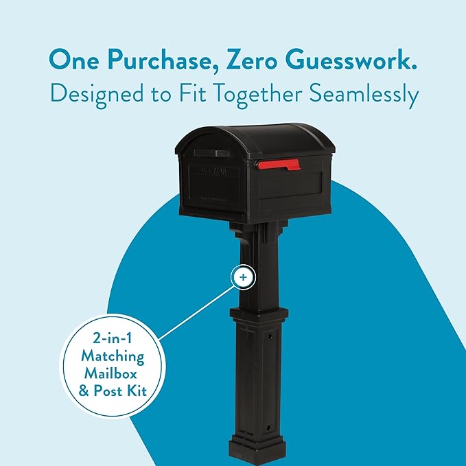 ARCHITECTURAL MAILBOXES Grand Haven Plastic, Mailbox and Post Kit, Black Extra Large