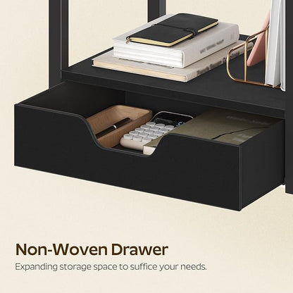 Desktop Printer Stand, 2-Tier Printer Table with Non-Woven Drawer, Multi-Purpose Desk Organizer for Home Office, Under Desk Open Organizer Shelf, Black PS01BB