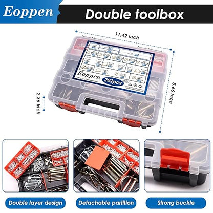 202Pcs Hitch Pins Clip Pins Assortment Kit, Heavy Duty Tractor Pins Linch Pins PTO Pins Tractor Accessories for Trailers, Tractors, Trucks, Lawn Mower