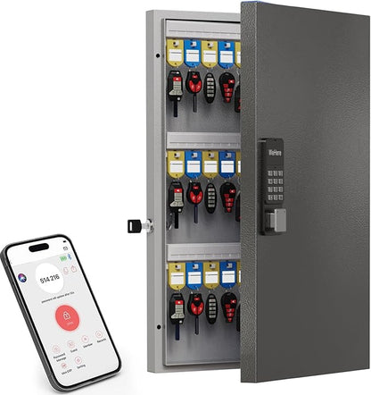 72 Key Cabinet Organizer,Metal Key Lock Box Wall Mount use OTP Technology Unlock,Fixed Password/Bluetooth Unlock, App Remotely Generates Pin Codes Without Internet,Great for Key Hook & Storage