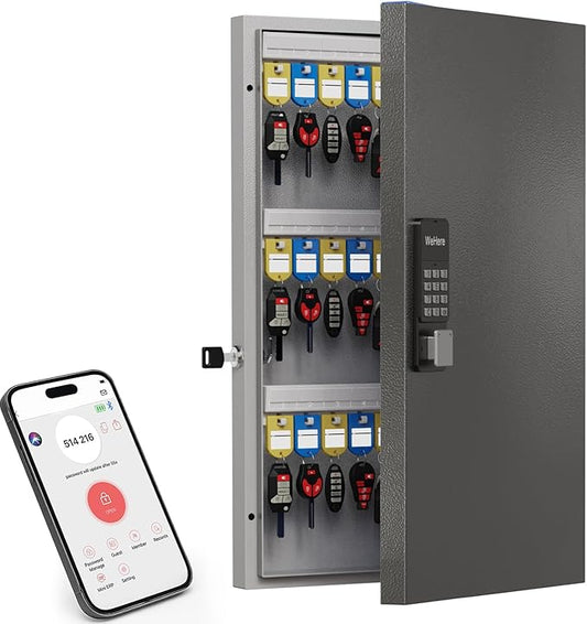 72 Key Cabinet Organizer,Metal Key Lock Box Wall Mount use OTP Technology Unlock,Fixed Password/Bluetooth Unlock, App Remotely Generates Pin Codes Without Internet,Great for Key Hook & Storage