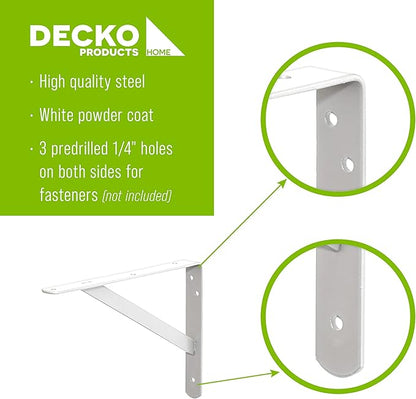 Decko Products 49143-10 Heavy-Duty Shelf Bracket, 10.5-Inch X 7.5-Inch, White, 10-Pack