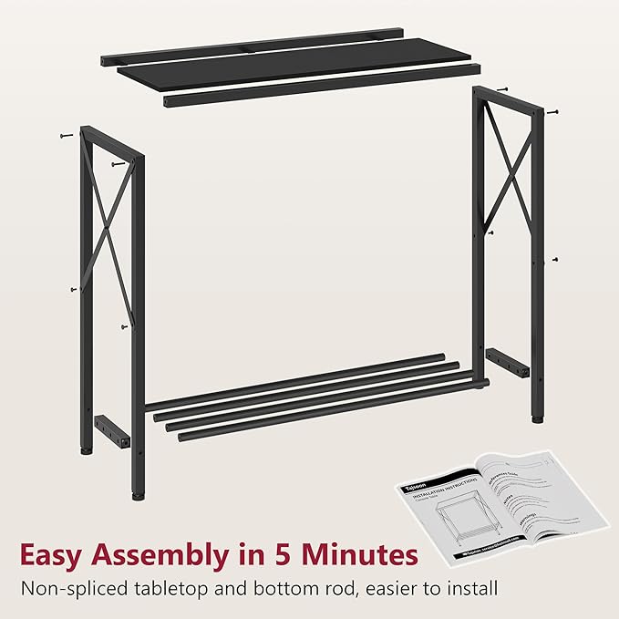 Tajsoon 2 Pack Console Table, 2 Tier Small Hallway Table, Narrow Sofa Table for Entryway with Open Shelves for Living Room, Hallway, Foyer, Office, Black