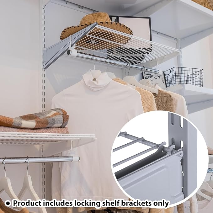 Adjustable Locking Shelf Bracket 16 Inch Shelf Brackets Heavy Duty Wire Shelving Brackets for Deep Wire Shelving Double Track System(Gray,6 Pcs)