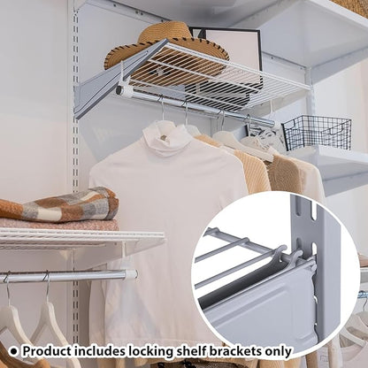 Adjustable Locking Shelf Bracket 16 Inch Shelf Brackets Heavy Duty Wire Shelving Brackets for Deep Wire Shelving Double Track System(Gray,6 Pcs)